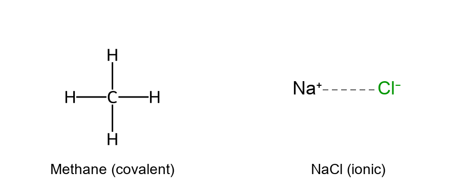 Methane covalent vs sodium chloride ionic attraction