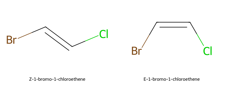 E and Z isomers of 1-bromo-1-chloroethene