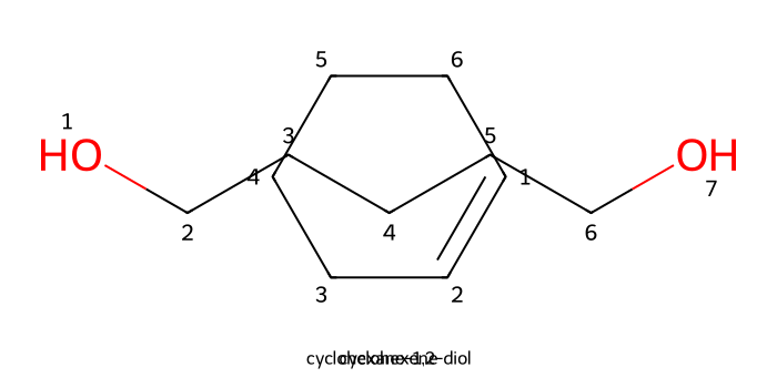 Syn dihydroxylation to a vicinal diol (numbered product shown)
