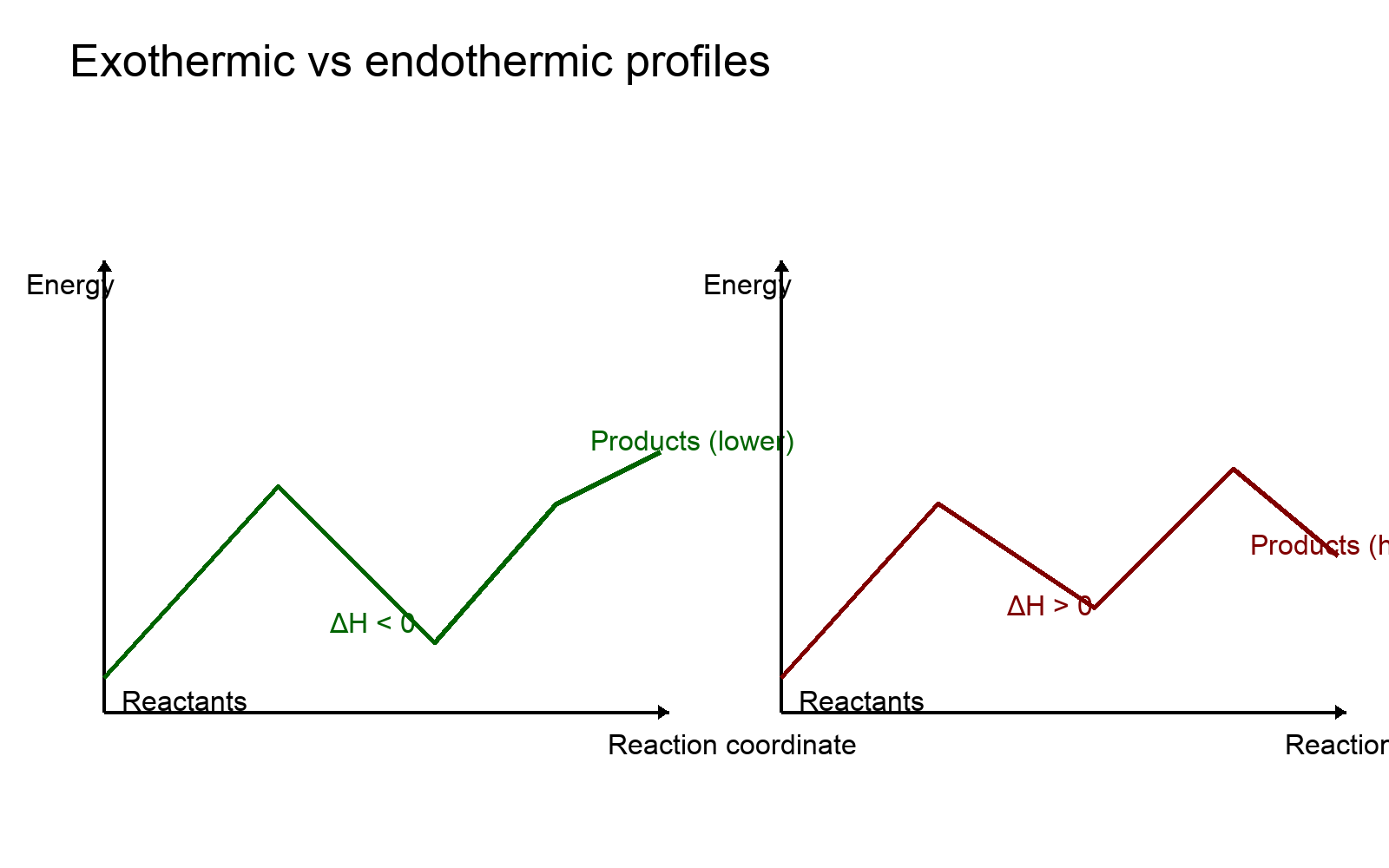 Exothermic vs endothermic reaction coordinate diagrams