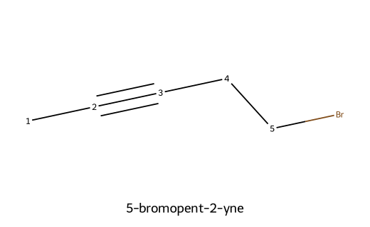 5-bromopent-2-yne numbered