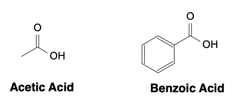Acid-base properties of Carboxylic Acids - acetic acid benzoic acid