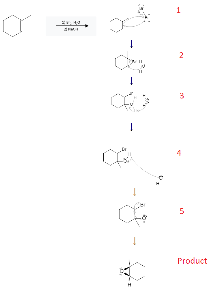 Alkene Reactions: Bromohydrin Formation using Br2 and H2O, followed by Epoxide formation using NaOH image4.png